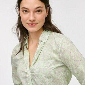 J.Crew Classic-Fit Cotton Voile Shirt Rose Vines Floral Neon Preppy Fairy Sz2